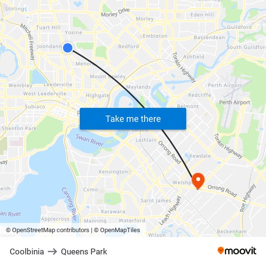 Coolbinia to Queens Park map