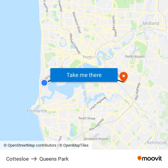 Cottesloe to Queens Park map