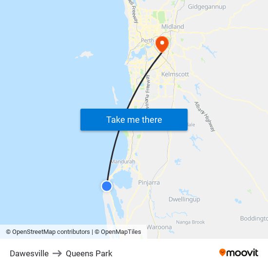 Dawesville to Queens Park map