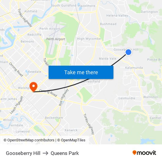 Gooseberry Hill to Queens Park map