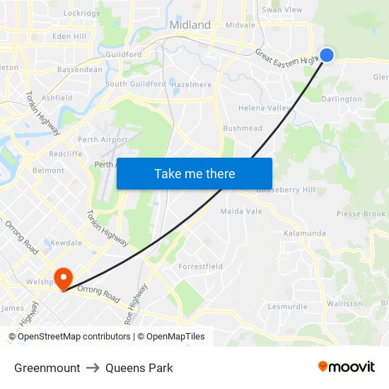 Greenmount to Queens Park map