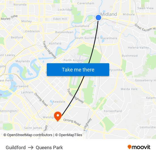 Guildford to Queens Park map