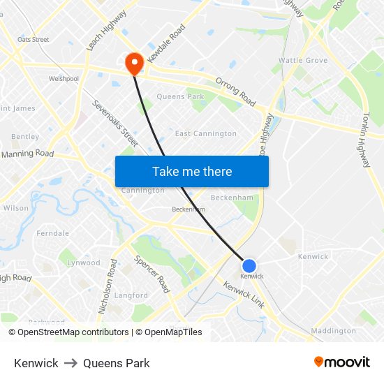 Kenwick to Queens Park map