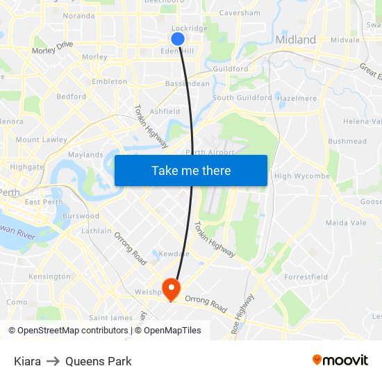 Kiara to Queens Park map