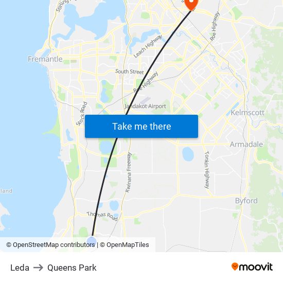 Leda to Queens Park map