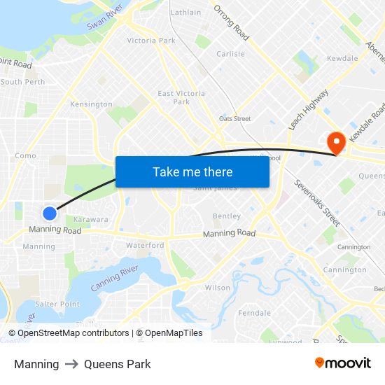 Manning to Queens Park map