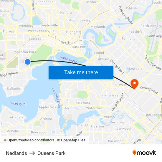 Nedlands to Queens Park map