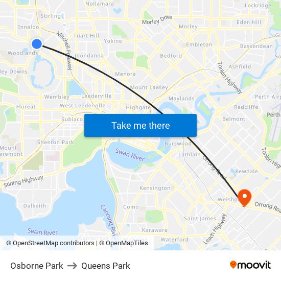 Osborne Park to Queens Park map