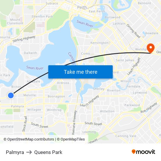 Palmyra to Queens Park map