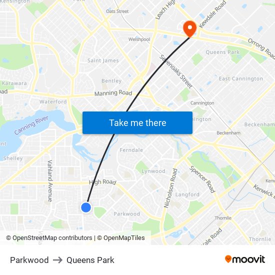 Parkwood to Queens Park map