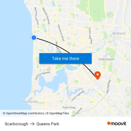 Scarborough to Queens Park map