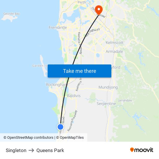 Singleton to Queens Park map