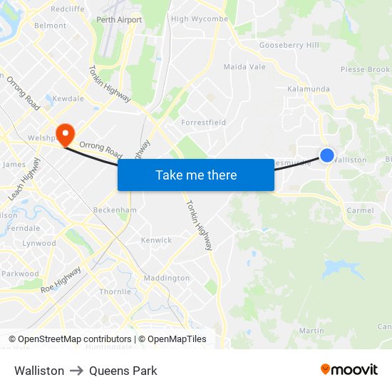 Walliston to Queens Park map