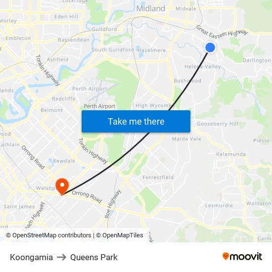 Koongamia to Queens Park map