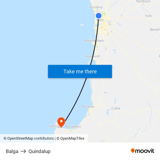 Balga to Quindalup map