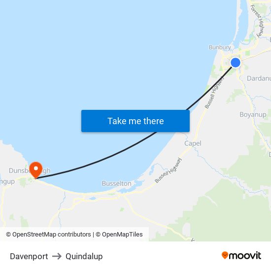 Davenport to Quindalup map