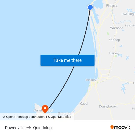 Dawesville to Quindalup map