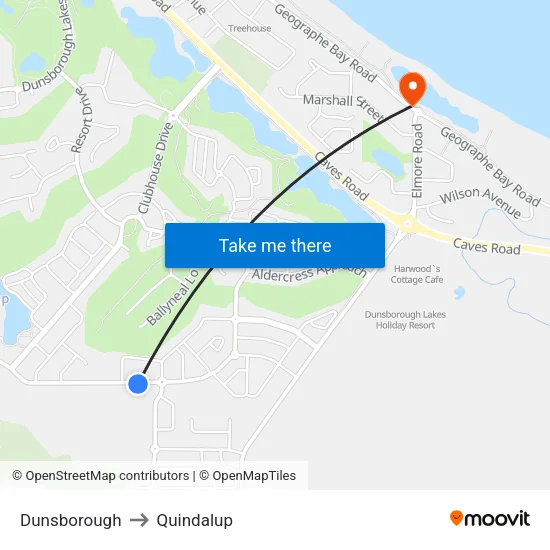 Dunsborough to Quindalup map