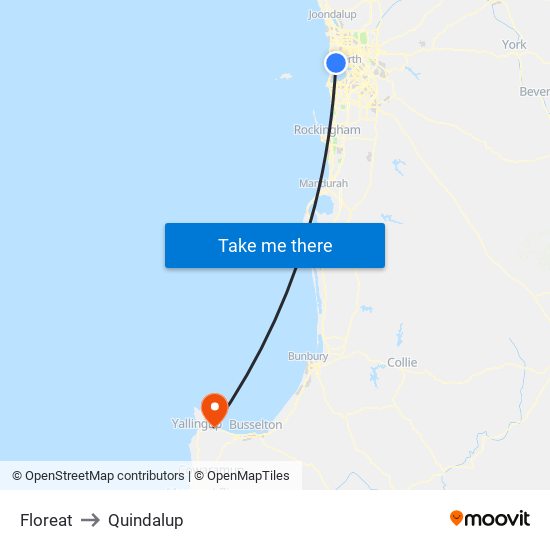 Floreat to Quindalup map