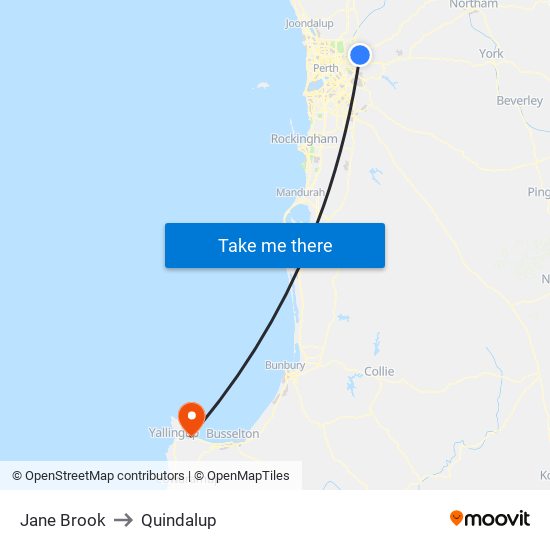 Jane Brook to Quindalup map