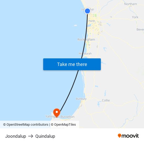 Joondalup to Quindalup map