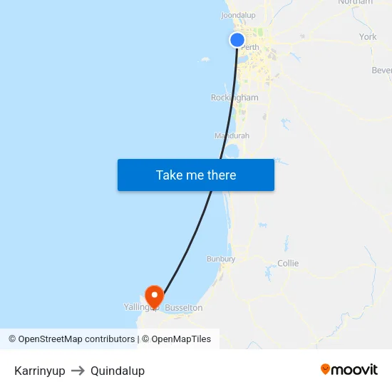 Karrinyup to Quindalup map