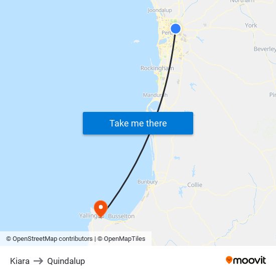 Kiara to Quindalup map