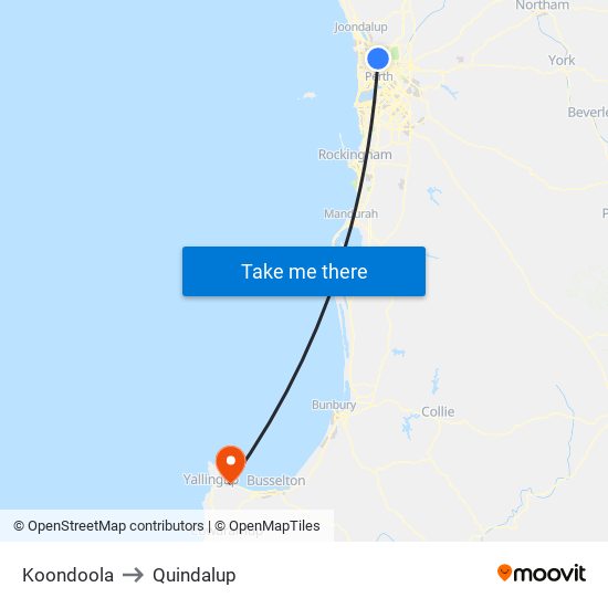 Koondoola to Quindalup map