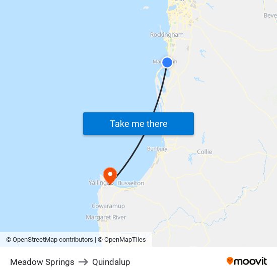 Meadow Springs to Quindalup map