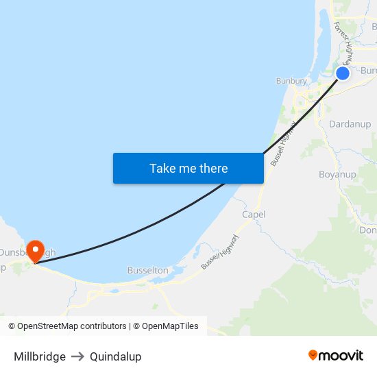 Millbridge to Quindalup map