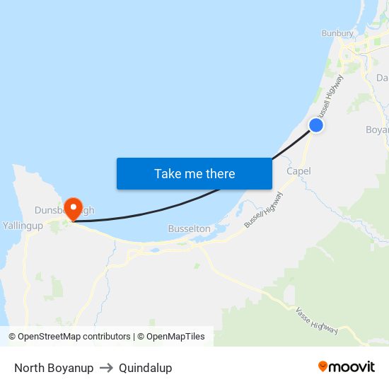 North Boyanup to Quindalup map