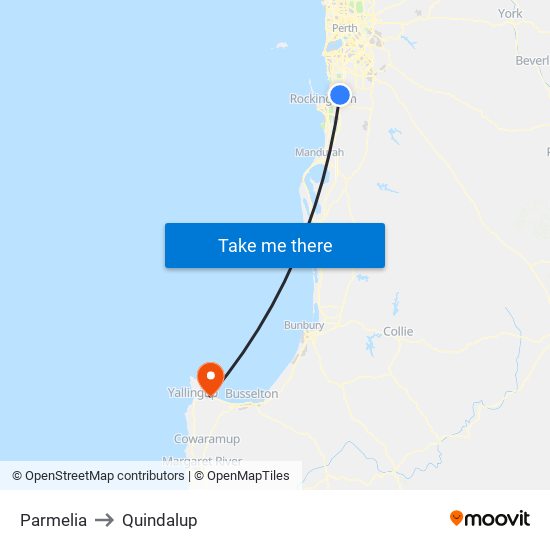Parmelia to Quindalup map
