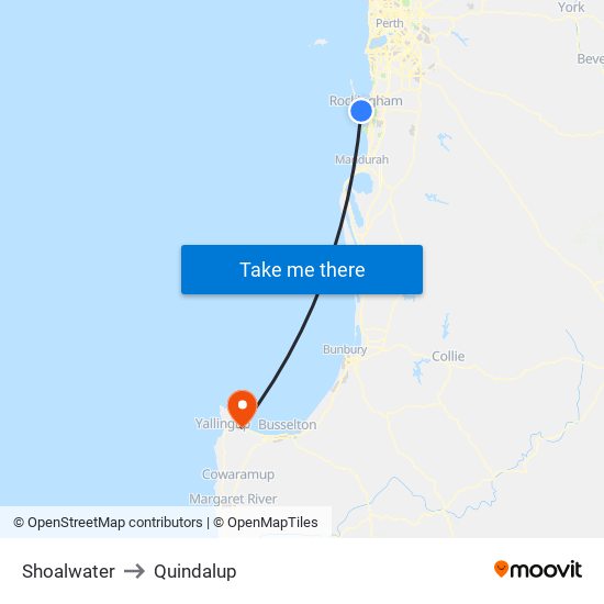 Shoalwater to Quindalup map
