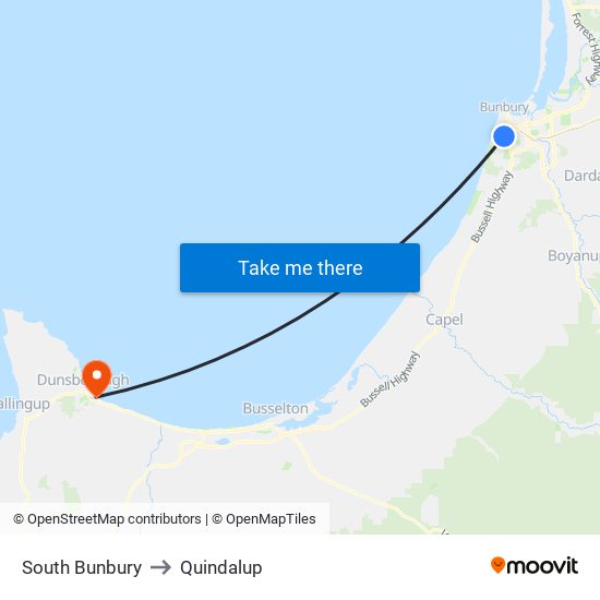 South Bunbury to Quindalup map