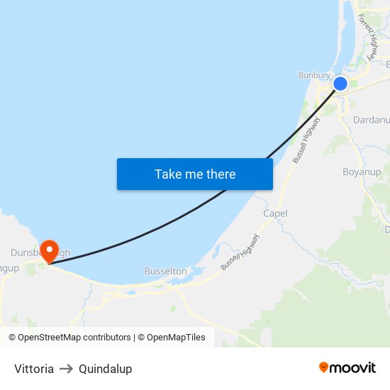 Vittoria to Quindalup map