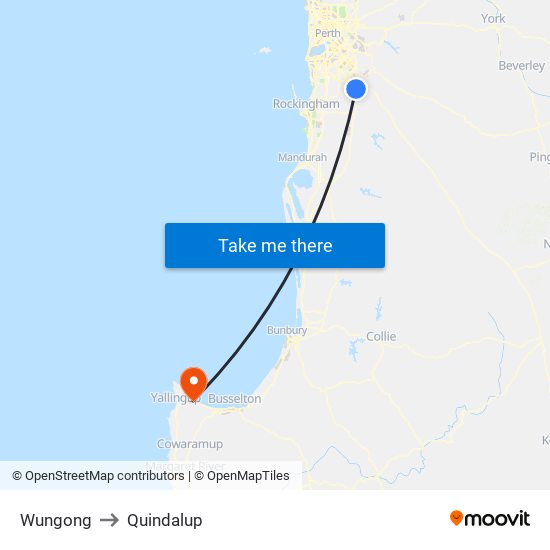 Wungong to Quindalup map