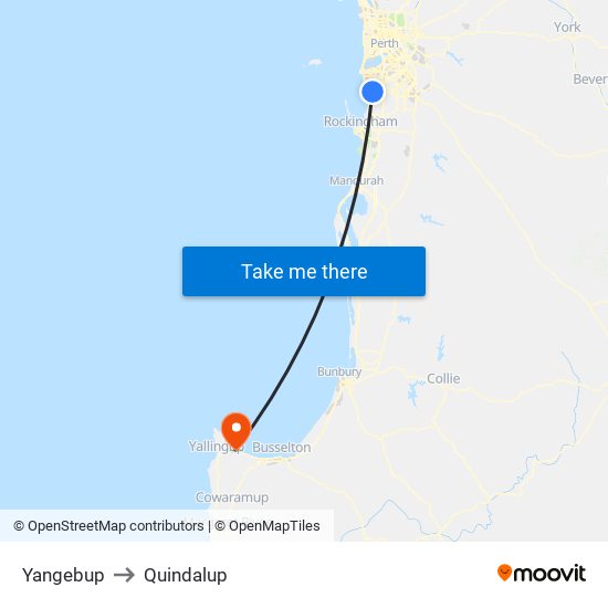 Yangebup to Quindalup map