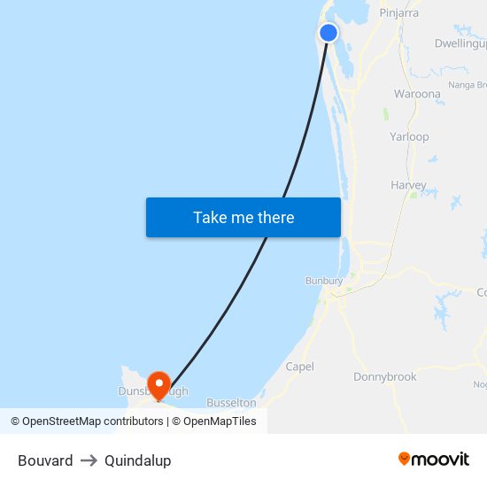 Bouvard to Quindalup map