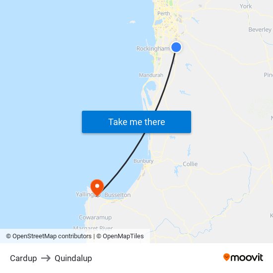 Cardup to Quindalup map