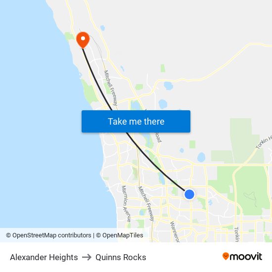 Alexander Heights to Quinns Rocks map