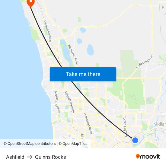 Ashfield to Quinns Rocks map