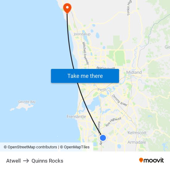 Atwell to Quinns Rocks map