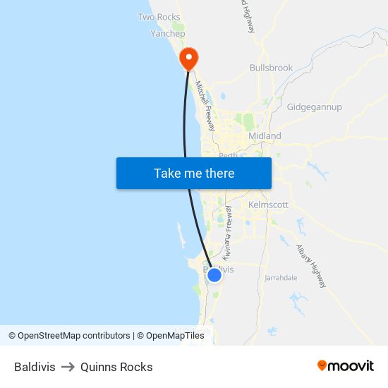 Baldivis to Quinns Rocks map