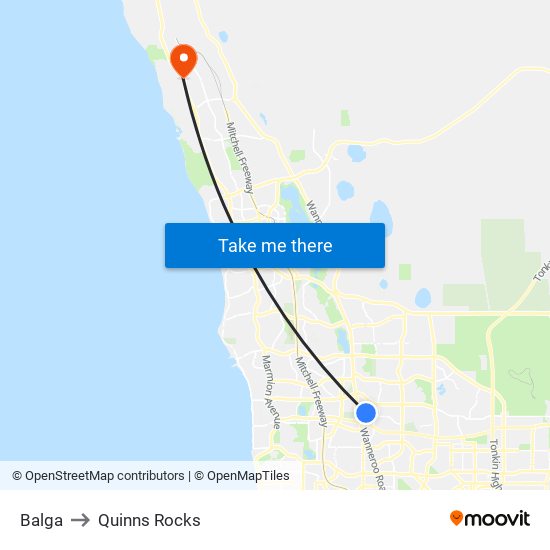 Balga to Quinns Rocks map