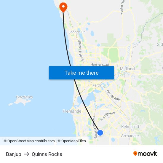 Banjup to Quinns Rocks map