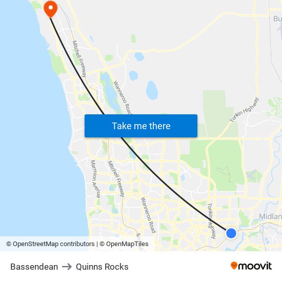 Bassendean to Quinns Rocks map