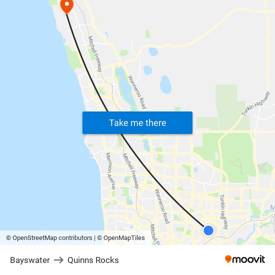 Bayswater to Quinns Rocks map