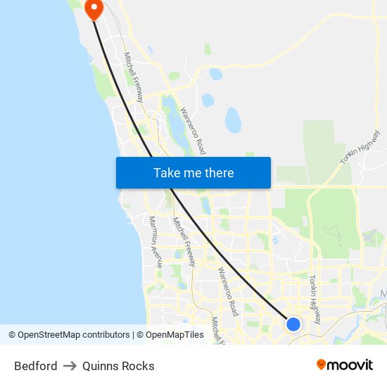 Bedford to Quinns Rocks map
