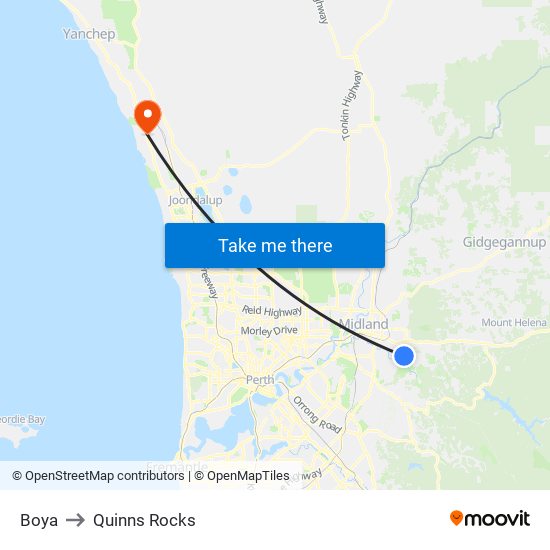 Boya to Quinns Rocks map