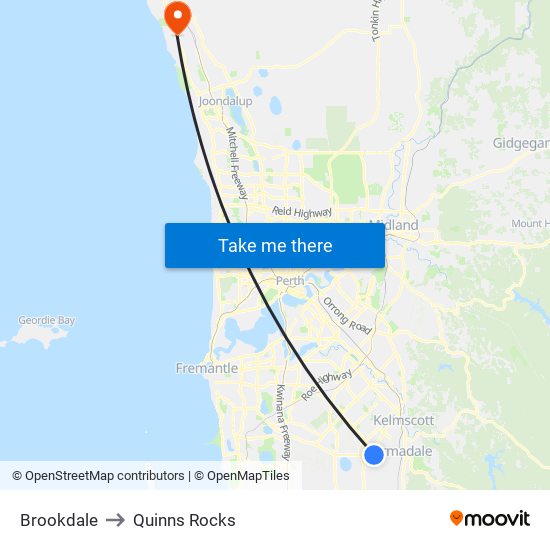 Brookdale to Quinns Rocks map